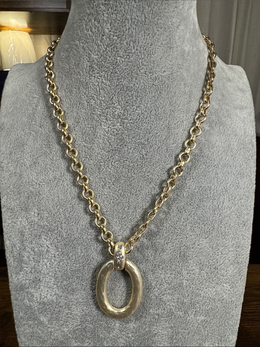 Brushed Gold-Tone Oval Pendant Chain Necklace - Women Jewelry